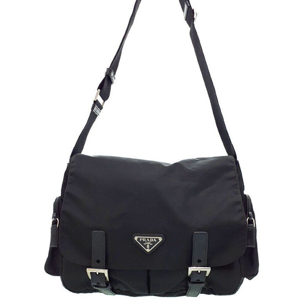 Prada bag Crossbody Nero messenger Leather Black saffiano Tessuto - Picture 2 of 9